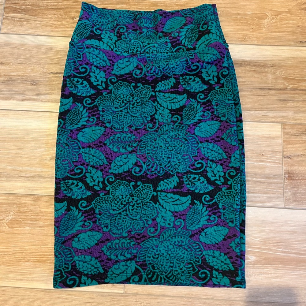 Lularoe Cassie skirt teal/black/purple XS
